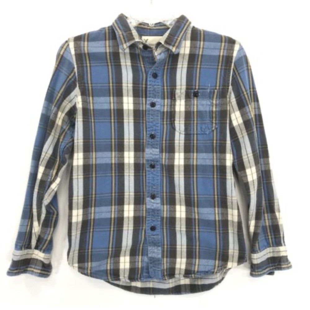 American Eagle Plaid Boyfriend Soft Flannel button up -SzS-M- EUC-cozy cute!!